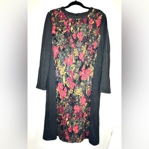 Madame Polla Wool Grey Floral 3/4 Sleeve Dress L